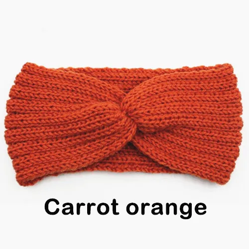 Carrot orange Зимняя теплая вязаная повязка на голову для женщин, шерстяная повязка на голову с вязаным узлом, тюрбан, повязка на голову для ушей, теплые повязки на голову, женские аксессуары для волос - Цвет: Carrot orange