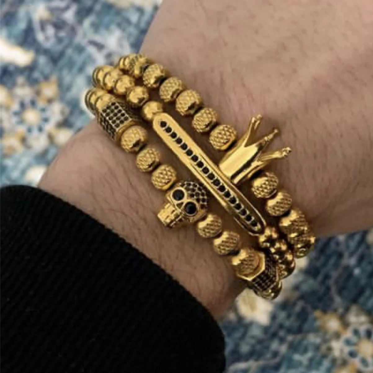 JuneLeaf 4 шт./компл. мужские титановые стальные браслеты в римском стиле браслет с