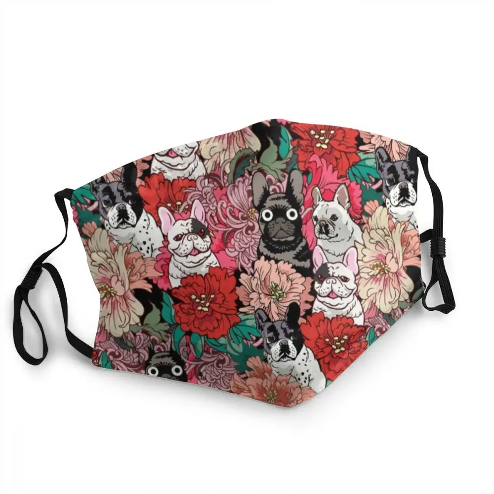 

Flowers French Bulldog Mask Men Women Dustproof Cute Animal Mask Protection Respirator Non-Disposable Mouth Muffle