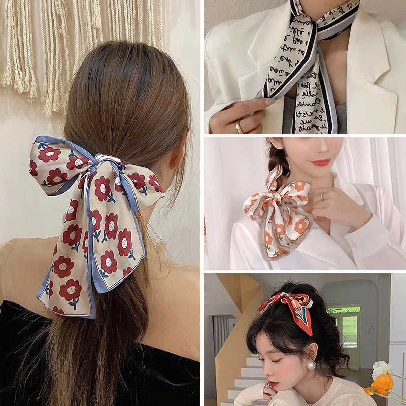 

Модная женская повязка на голову с цветами в клетку и лентой, элегантные женские аксессуары для волос в Корейском стиле, заколка для хвоста ...
