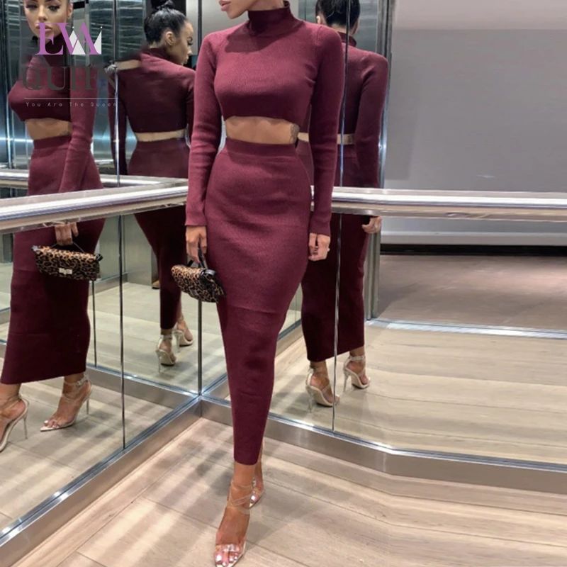 Женский облегающий комплект из 2 предметов EvaQueen повседневный двух с длинным