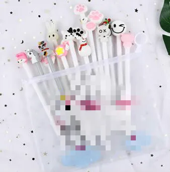 20pcs White 20 шт./лот милые гелевые ручки Kawaii Girl, нейтральные ручки с мультяшными рисунками для детей, подарки, школьные принадлежности, канцелярские принадлежности с сумкой - Цвет: 20pcs White