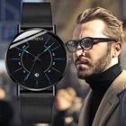 Новинка 2021, модные мужские деловые часы, Роскошные ультратонкие аналоговые кварцевые часы с сетчатым браслетом из нержавеющей стали, Лидер продаж