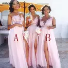 Сексуальные розовые кружевные длинные платья подружки невесты с разрезом, свадебное платье с прозрачной аппликацией, свадебные платья 2021