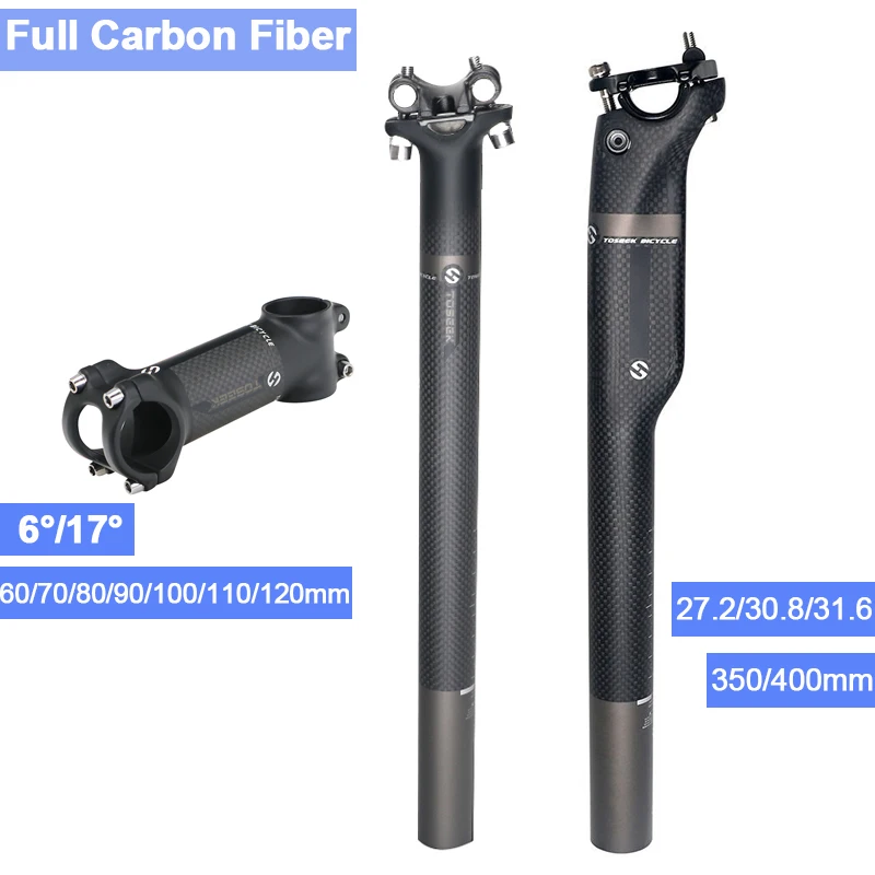 

Full Carbon MTB Bike Seatpost Set Road Bicycle Carbon Seat Post 27.2/31.6 350/400MM Aluminum+Carbon Stem 6/17 Degree 60-110mm