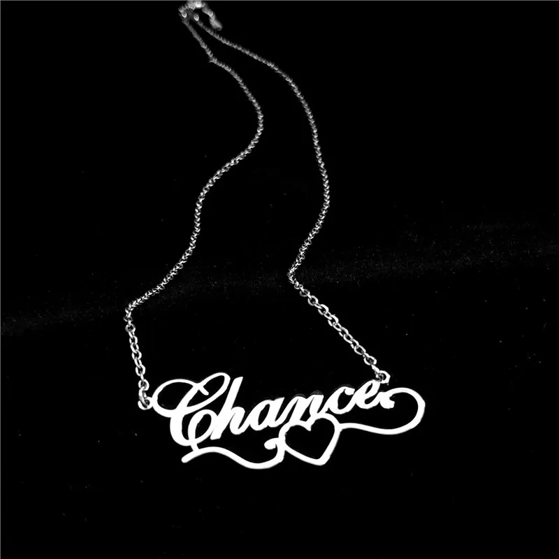 

Fashion Jewelry 2021 Personalized Custom Name Necklace Love Heart Pendant Choker Silver Color Stainless Steel Chains For Women