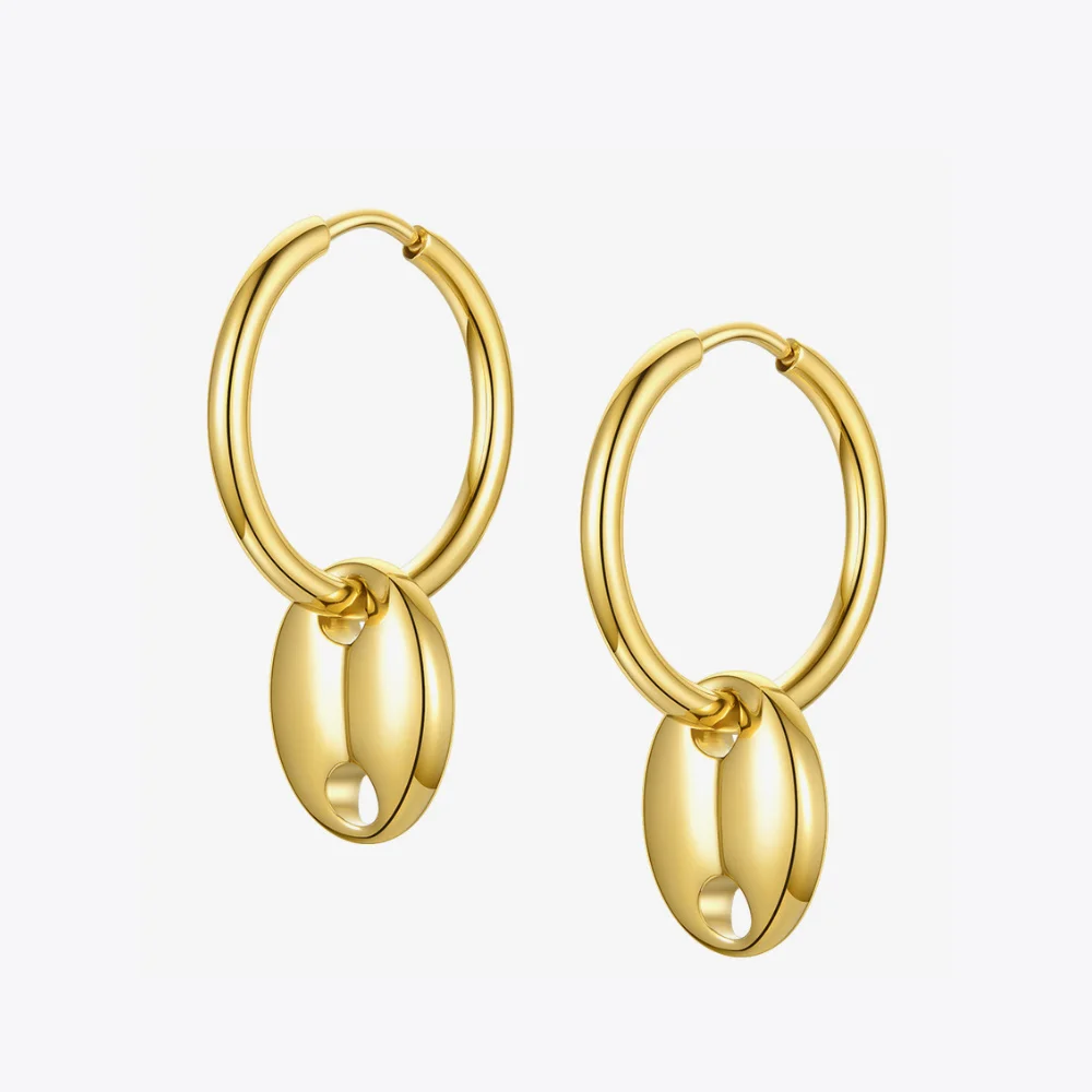

ENFASHION Punk Coffee Beans Hoop Earrings For Women Stainless Steel Gold Color Earings Hoops Fashion Jewelry Kolczyki 2020 E1167