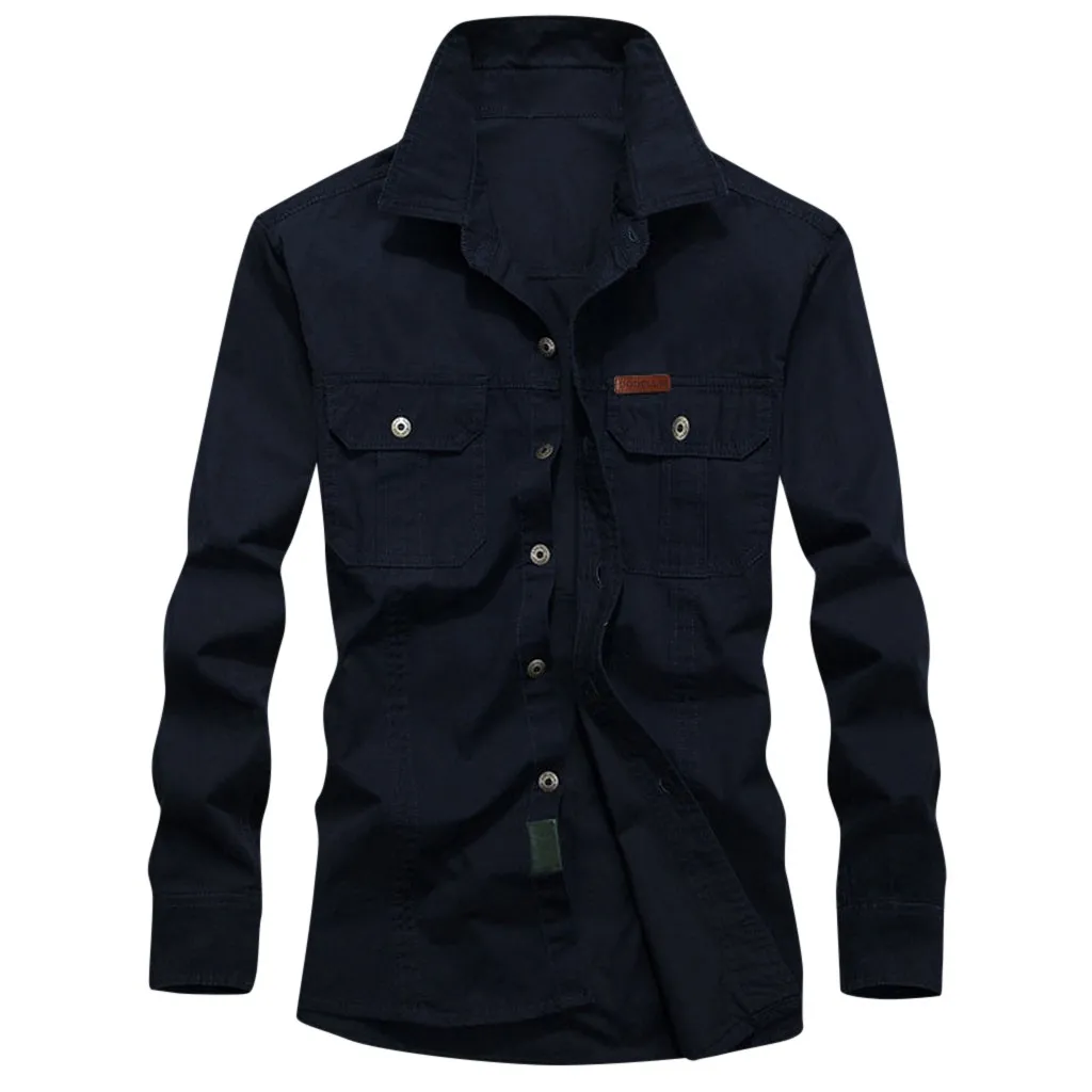 Мужская однотонная куртка на пуговицах с длинным рукавом и отложным