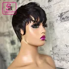 Парик для женщин с полной машинкой, прямые человеческие волосы, парик, короткий парик с вырезом фея, бразильский парик без повреждений, парик на всю машинку с челкой