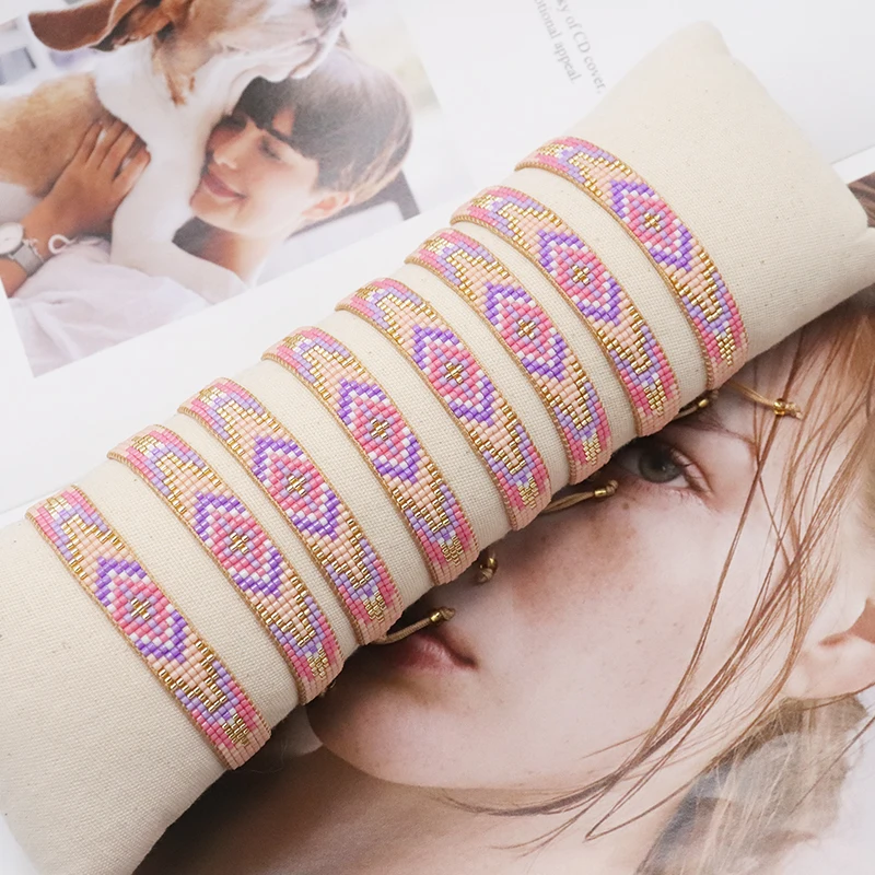 

ZHONGVI New Fashion Trend Pink Adjustable Bracelet Miyuki Seed Bead Jewelry Geometric Woven Bracelets for Women Jewellery Gifts
