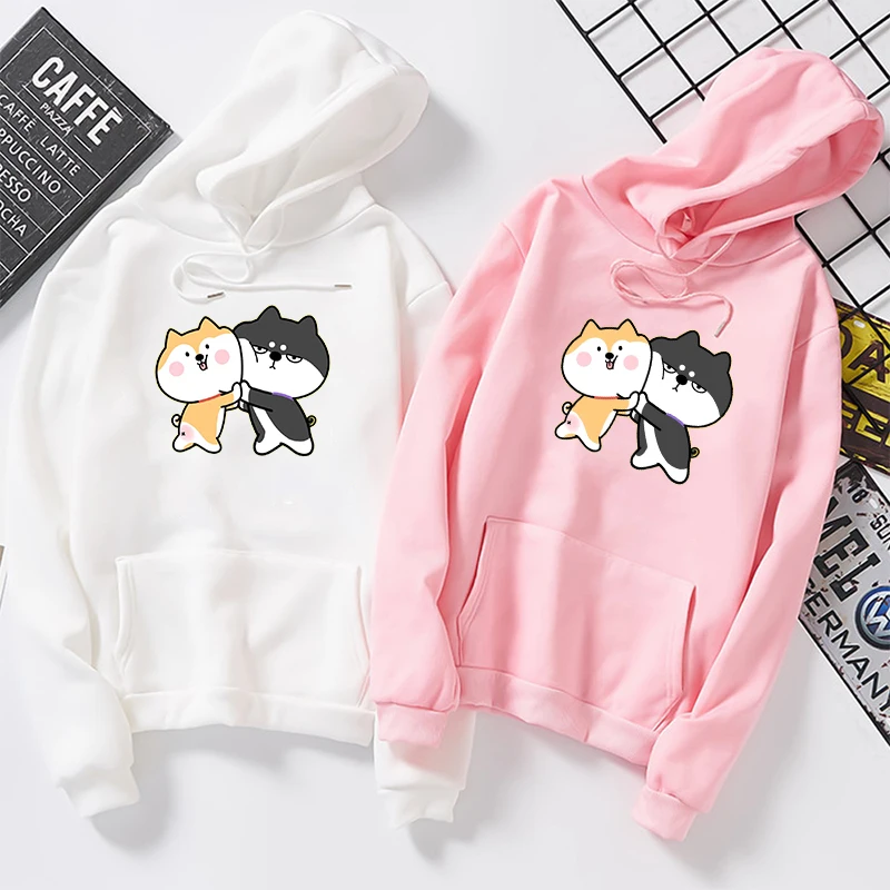 Осенне-зимние женские мужские пуловеры Harajuku Kawaii Шиба ину с принтом Повседневная Свободная кофточка Японская уличная Толстовка Топы