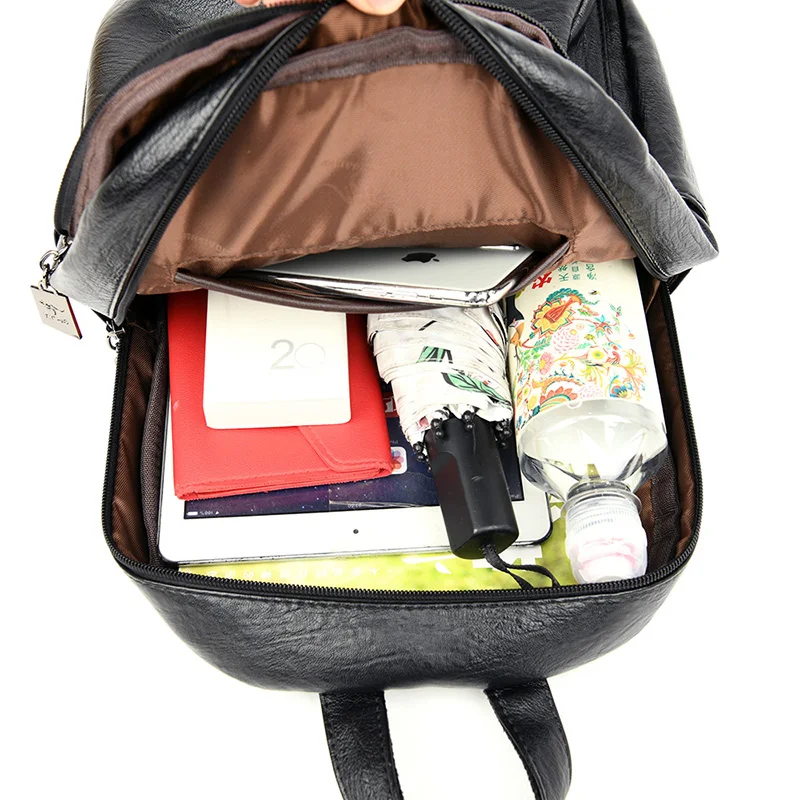 

1Large Capacity Soft Leather Women Backpacks Designer Female Casual Backpacks for School Teenagers Girls Ladies Travel Back Pack