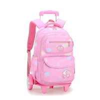 removable kids wheeled trolley backpacks princess children school bags 3 wheels stairs kids girls schoolbags luggage book bags