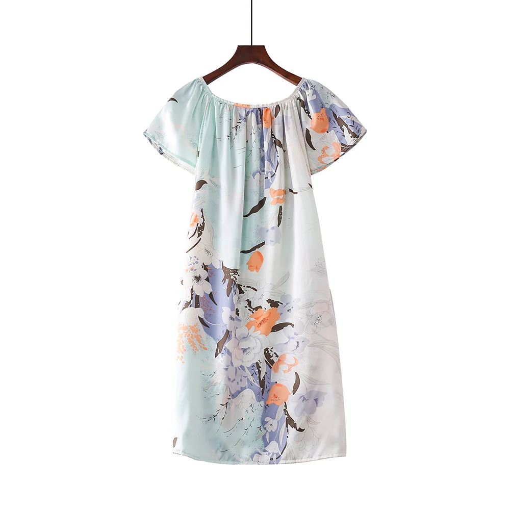 Free shipping 100% Mulberry Floral Silk Nightgown Basic Nightwear Soft Sleepwear for Skin Care Fashion Summer Dress Multicolor