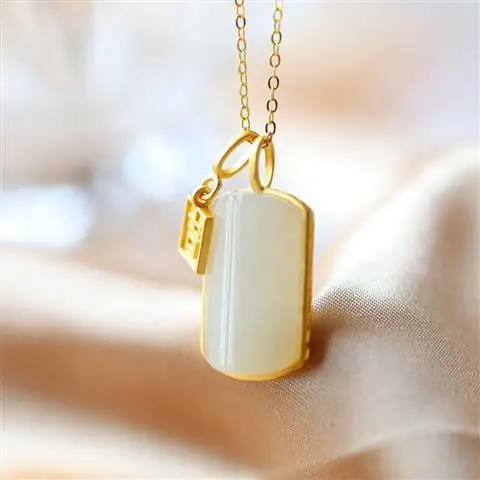 

Natural Hetian Jade Lucky Pendant Pendant S925 Sterling Silver Inlaid Men's and Women's Couple's Lucky Pendant Personality Fashi