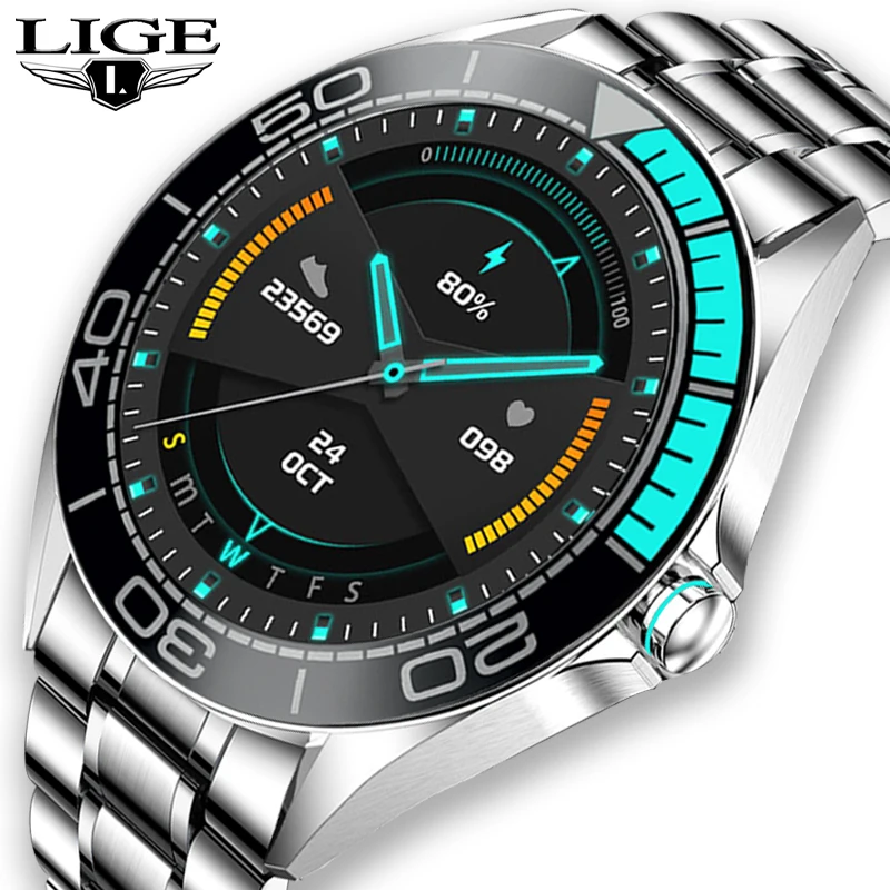 

LIGE 2020 New Fashion Steel Band Smart Watch Full Circle Touch Screen Mens Luxury Smart Watches IP68 Waterproof Sports Men Watch