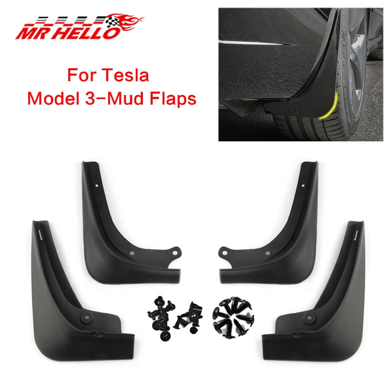 

4Pcs Molded Mud Flaps For Tesla Model 3 2016~2019 Set Mudflaps Splash Guards Flap Mudguards Front Rear