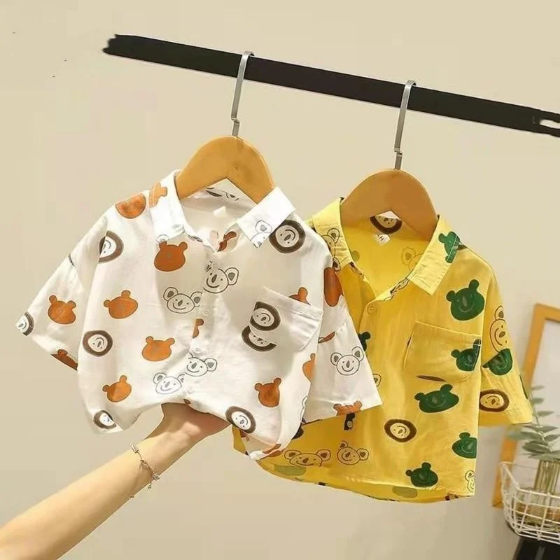 

2021 New Summer 0-5 Years Old Children's Clothes Baby Kids Casual Clothes Boys and Girls Bear Cartoon Short Sleeve T-shirt