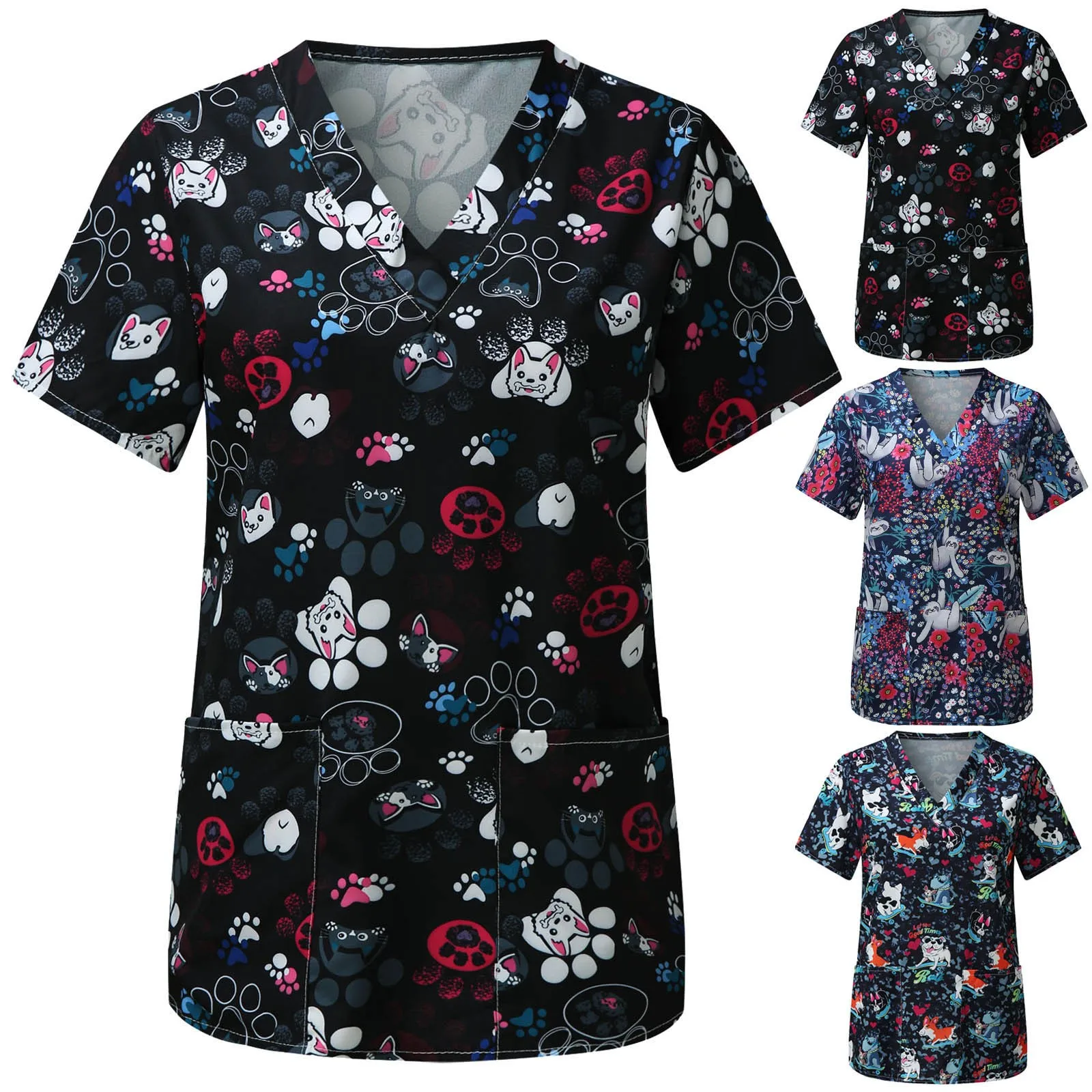 Женская рабочая одежда с принтом кошачьих следов униформа ветеринарной