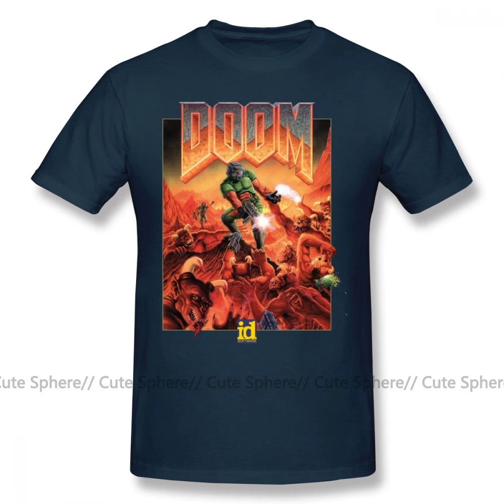 Wolfenstein футболка DOOM CLASSIC COVER футболка с короткими рукавами Мужская футболка с классическим принтом 100 хлопок забавная футболка 5x - Цвет: Navy Blue
