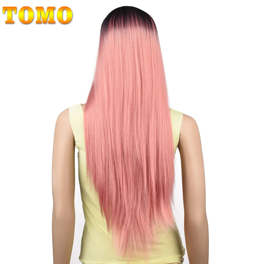 TOMO 70 см длинные прямые Ombre синтетический парик для женщин Косплей натуральный парик Розовый Красный Зеленый Блондин Коричневый Серый термостойкие волосы