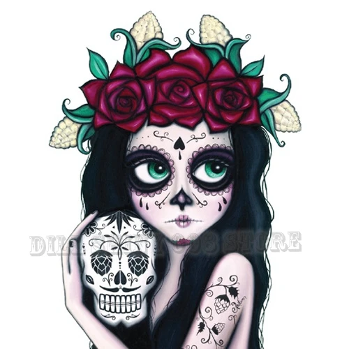 Алмазная 5D картина сделай сам с изображением сахарного черепа девочки полная