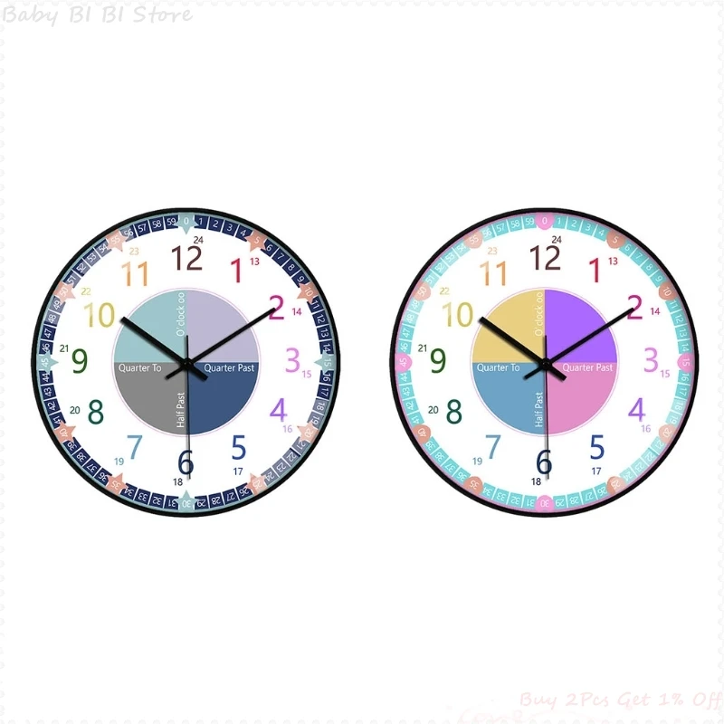 

Educational Wall Clock for Children Kid's Teaching Clock Learn to Tell Time for Home school Classroom Teachers and Parents