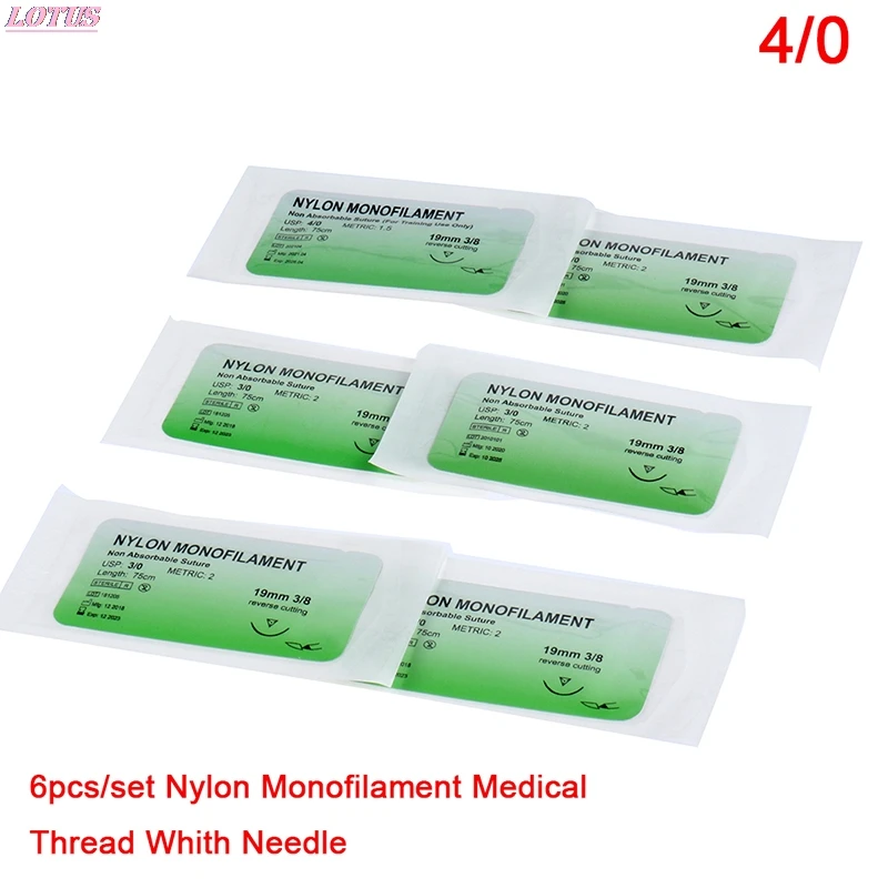 

Needle Suture Nylon Monofilament Non-injured Suture Medical Thread Suture for Medical Surgical Suture Tool 6PCS 2/0 3/0 4/0