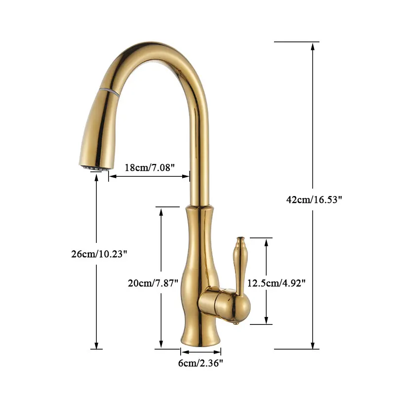 

Golden Kitchen Faucets Pull Out Mixer Sink Tap 360 Rotation Single Handle Water 2-way Sprayer Mixer Tap