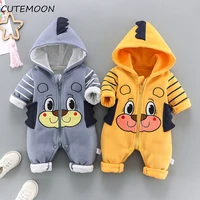 2021 autumn winter overall for children infant down cotton thickened clothes hooded cartoon baby boys girls jumpsuit baby romper