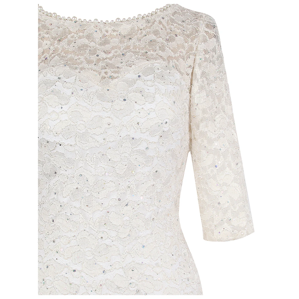 Angel-Fashion/кружевное длинное вечернее платье с короткими рукавами, расшитое бисером, Abendkleid, белое 415