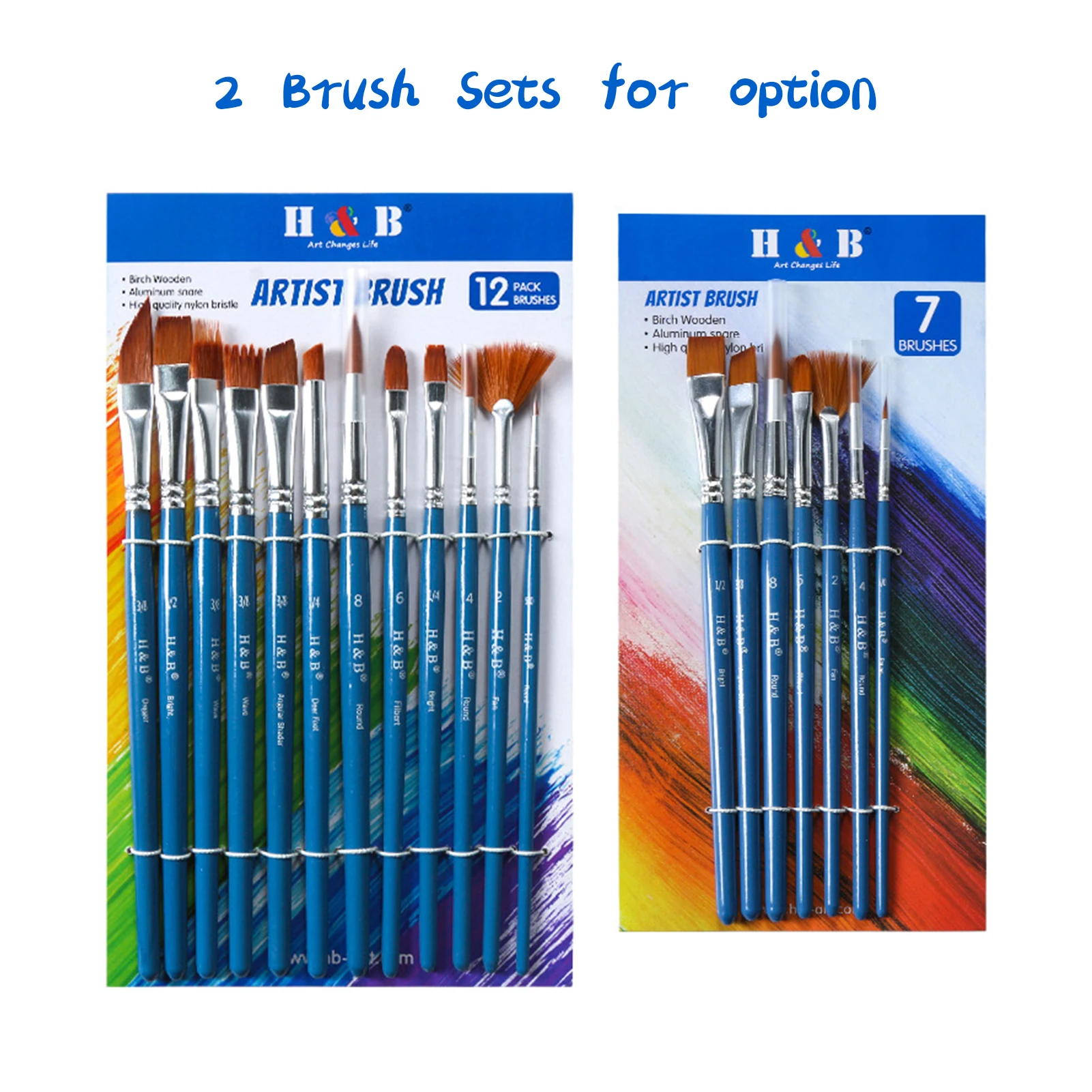 

H&B 12pcs Paint Brushes Set Filbert Tips Nylon Hair Paintbrushes for Students Adults Artists Acrylic Nail Body Face Art Drawing