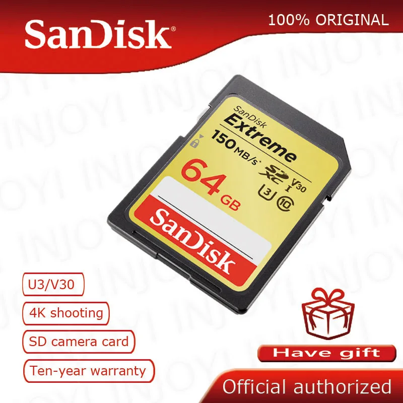 100% оригинальная SD Карта SanDisk Extreme PLUS SDHC SDXC U3 карты памяти класса 10 90 МБ/с. 64 ГБ 32 16 128