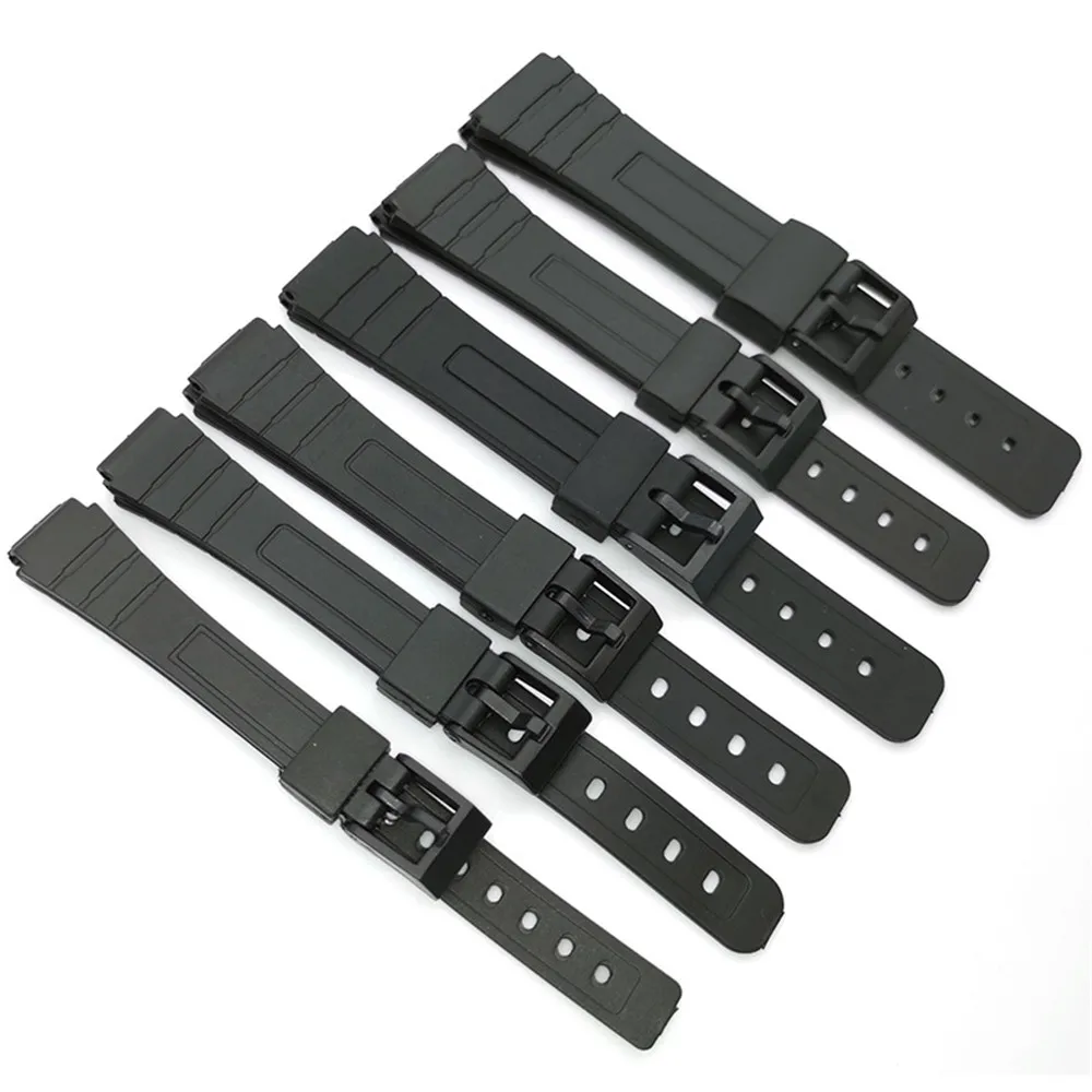 12/14/16/18/20/22mm Universal Watch Strap Men Women Black Resin Plastic Wrist Band Bracelet Accessories Pins Buckle