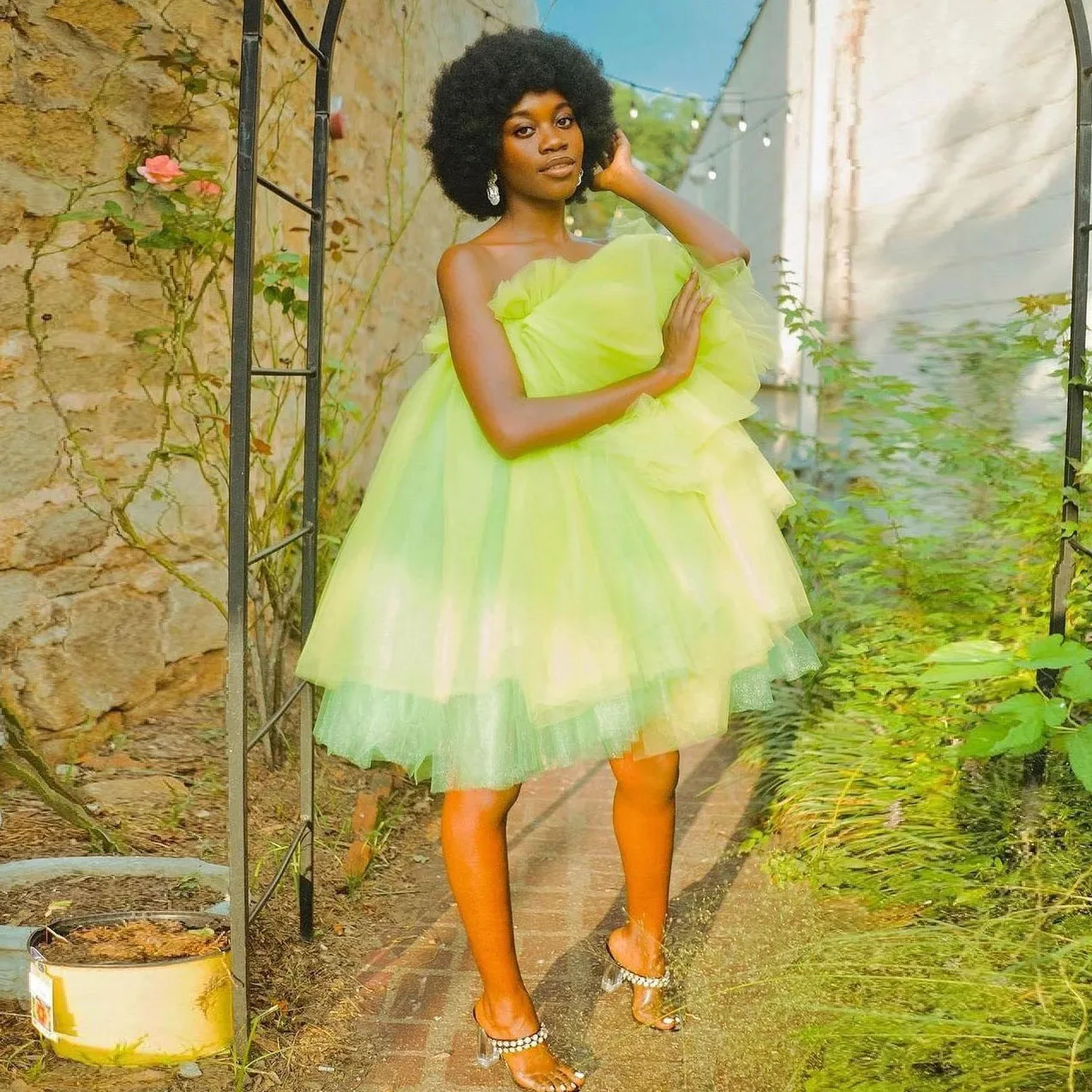 Уникальное зеленое Тюлевое платье для вечеринки женские платья с оборками