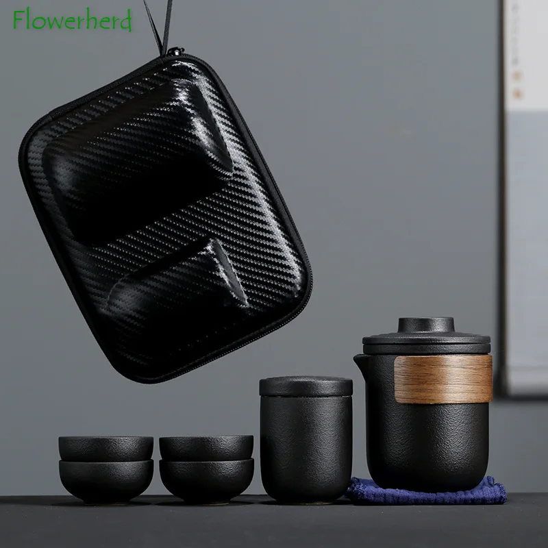 

Portable Travel Kung Fu Tea Set Teaware with Outdoor Bag Teapot Teacup Anti-scalding Quick-passer Cup One Teapot and Four Cups