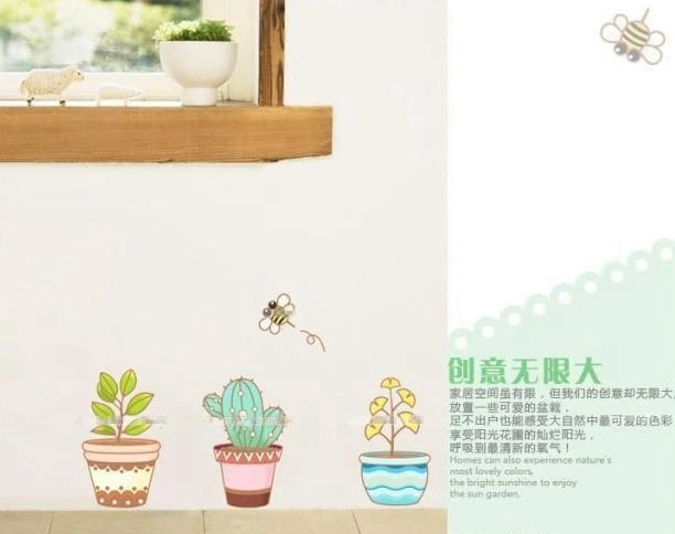 Garden Flower Bee Pot Plant Culture Decal Wall Stickers PVC DIY Living Room Bedroom Home Art Wallpaper House Sticker Poster | Дом и сад