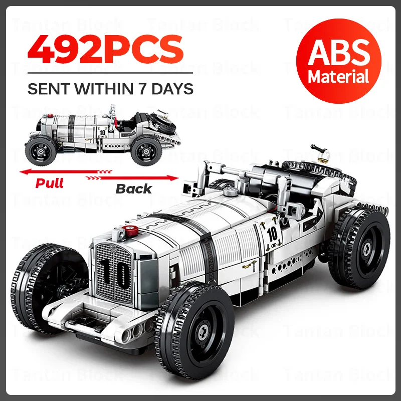 

MOC Classic Mechanical Pull Back Car Model Bricks City Speed Creator High-Tech Racing Vehicle Building Blocks Toys for Kids Gift