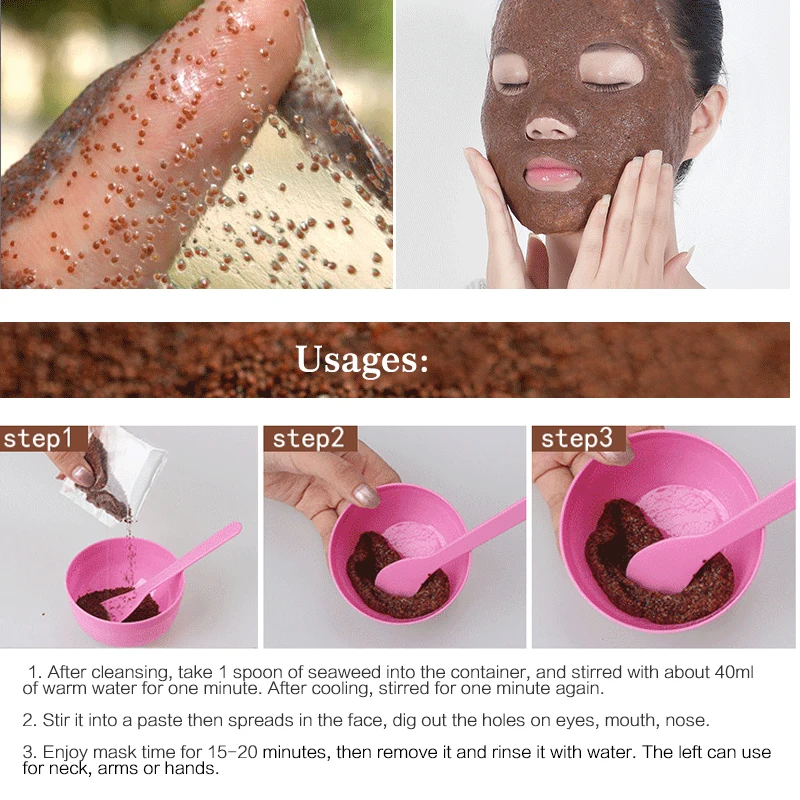 

5/6/8pcs Seaweed Alga Mask Powder Acne Spots Wrinkle Remove Lasting Deep Moisturizing Mask Whitening Oil Control Face Masks