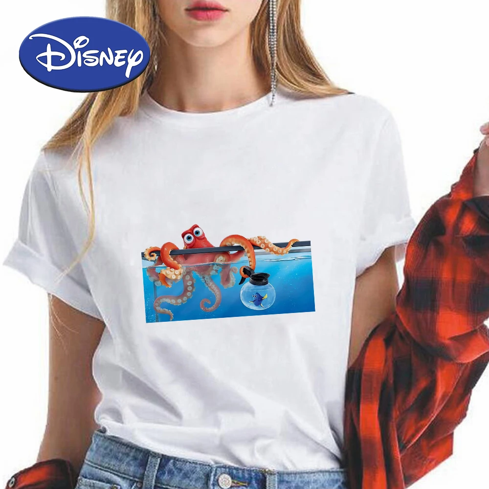 

Disney Finding Nemo Series Women T-Shirt Hank and Dory High Quality Printed Top Brand Cartoon Clothing Lady Tops O-neck Fashion