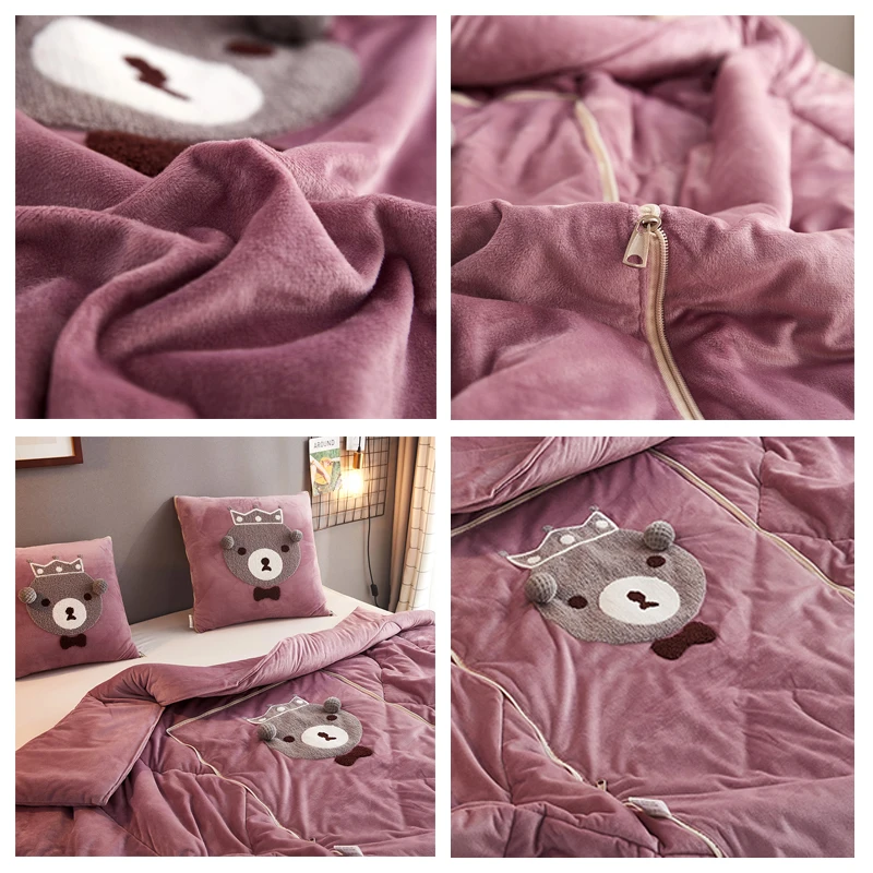 

Dropshipping Flannel Cartoon Pillow Quilt 2 In 1 Quilt Blanket Foldable Square Throw Pillow Home Office Air Conditioning Quilt