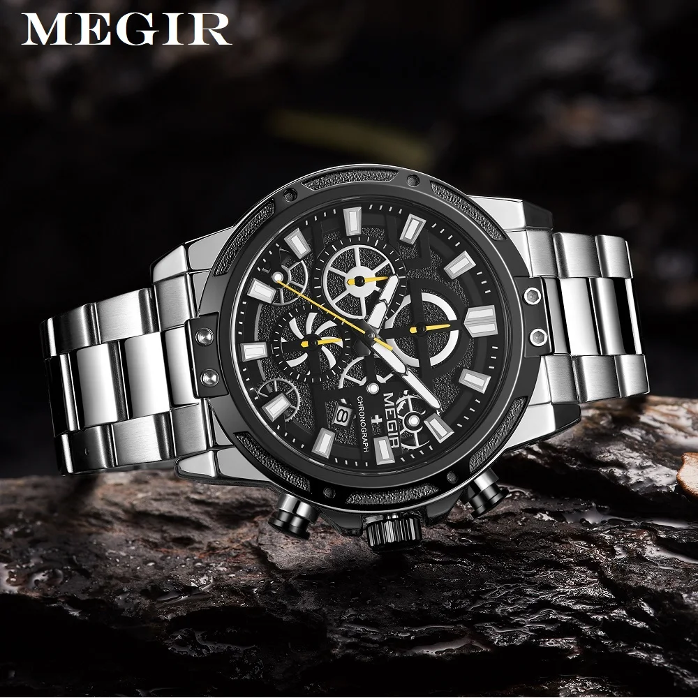 Люксовые часы от бренда MEGIR официальный Для мужчин s часы от топ бренда, роскошные большие кварцевые наручные часы с циферблатом Для мужчин Н... от AliExpress RU&CIS NEW