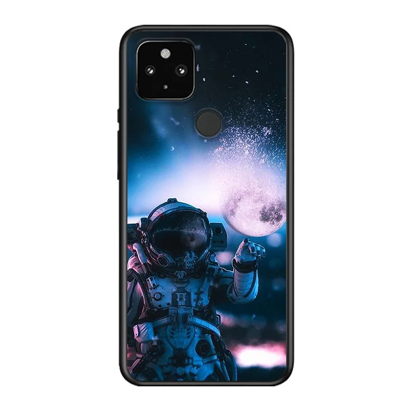 

Space moon astronaut Soft TPU Silicone Black Cover For Google Pixel 5 4A 5G 4 XL Phone Case