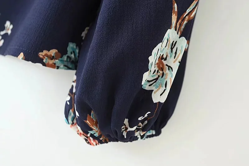 Женская винтажная шифоновая блузка с цветочным принтом и бантом на воротнике