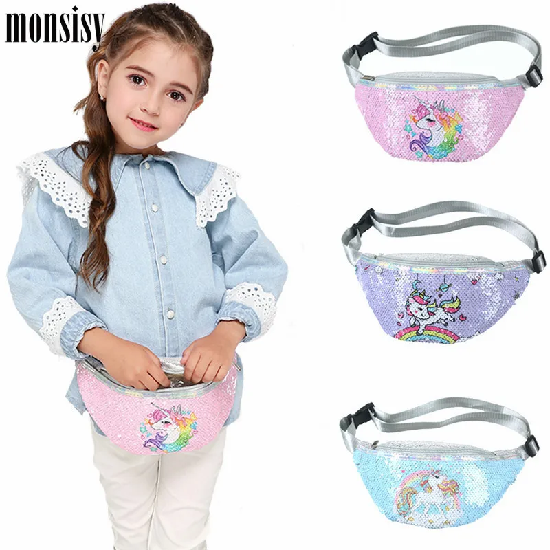Поясная Сумка Monsisy с блестками и единорогом для девочек забавные детские