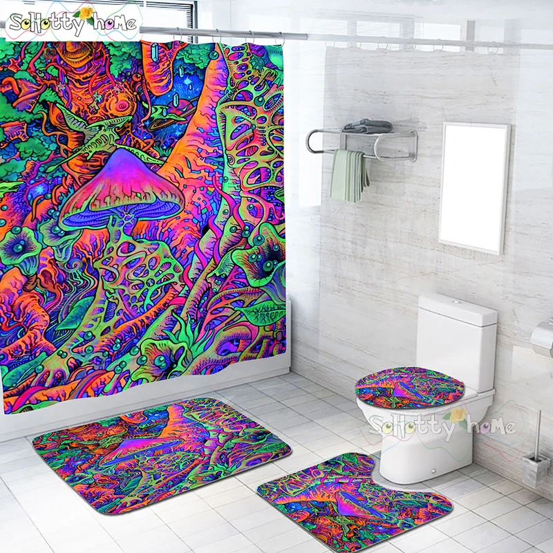 Красочными грибами Водонепроницаемая душевая занавеска С рисунком 4 шт. чехол на