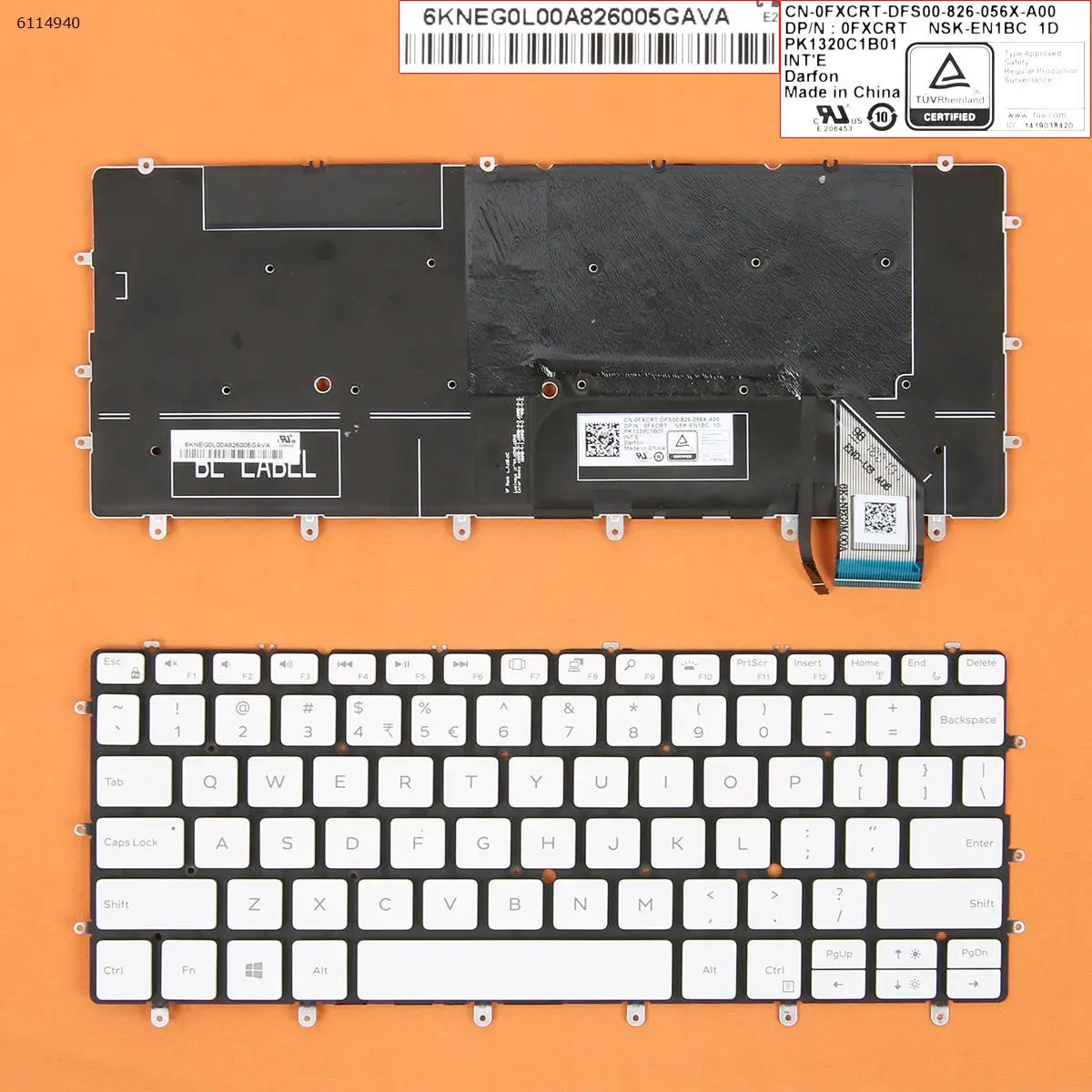 

US New Keyboard for Dell XPS 13 9370 9380 Laptop PK132CR2B01 0K2NCP 0RMCR1 DLM17B23USJ6981 White with Backlit NO Frame