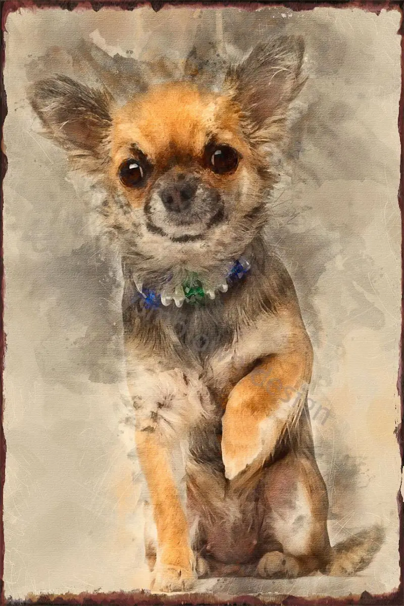 

Настенный декор Чихуахуа сидячий и выглядящий, Ретро винтажный металлический знак, жестяные таблички для творчества, мужская пещера, кафе, ...