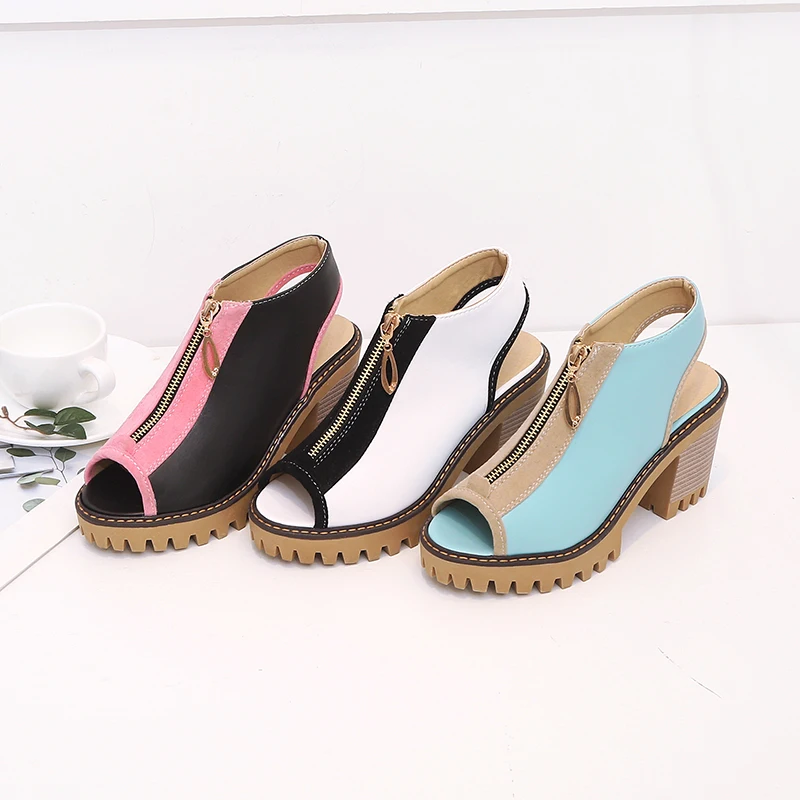 

Thick Platform Women's Sandals 2021 Peep Toe Square Heel Summer Shoes For Women Fashion Mixed Colors Female High Heel Sandalies