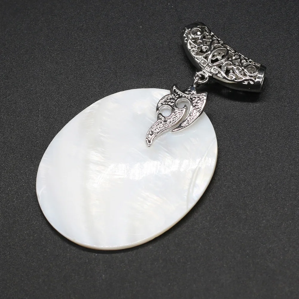 

Natural Stone Pendants Oval Shape White Mother Of Pearl Shell Charms for Bohemian Jewelry Making Necklace Crafts Accessories